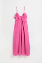H & M - Flounce-trimmed Crped Dress - Pink