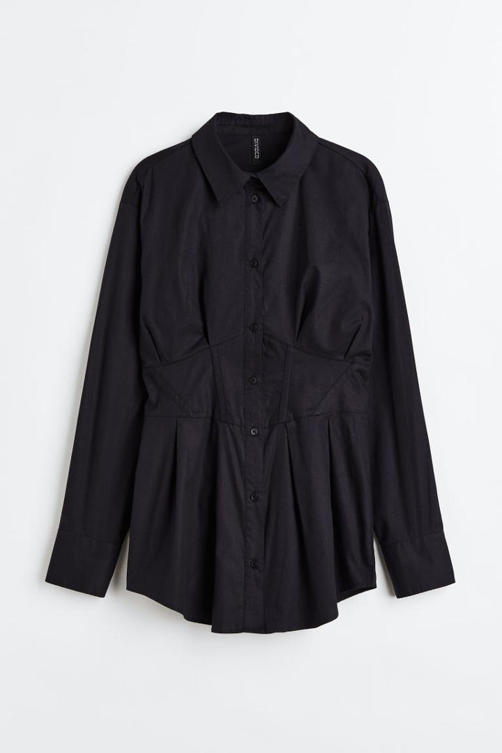H & M - Tapered-waist Poplin Shirt - Black