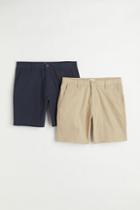 H & M - 2-pack Regular Fit Cotton Chino Shorts - Beige