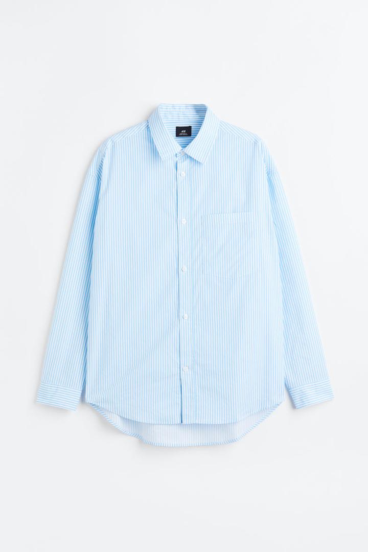 H & M - Oversized Fit Poplin Shirt - Blue