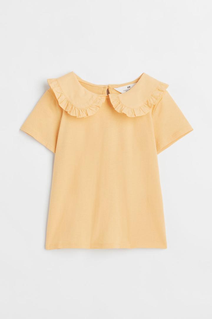 H & M - T-shirt With Collar - Yellow