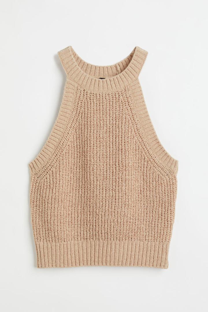H & M - Sleeveless Knit Top - Beige