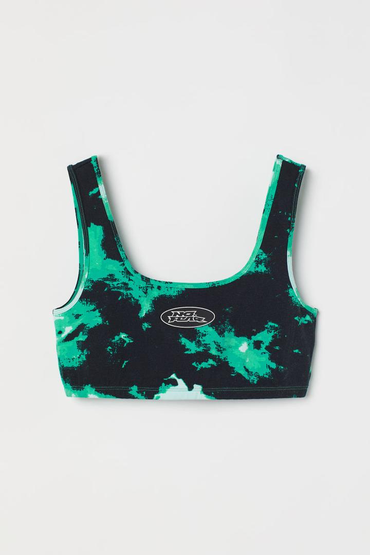 H & M - Jersey Crop Top - Green