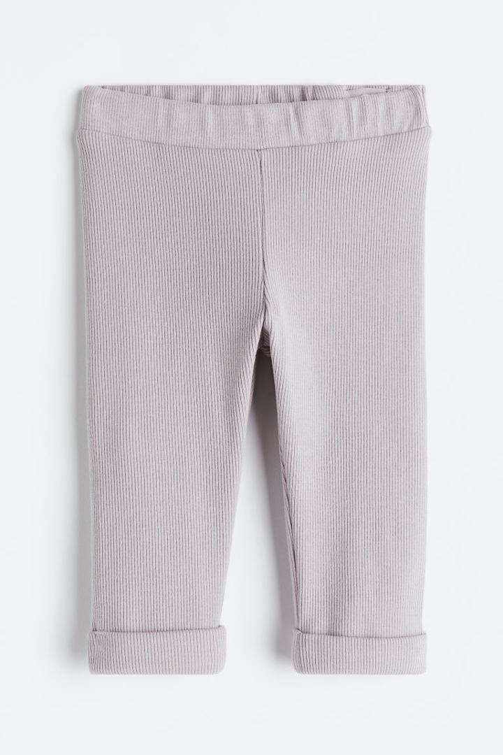 H & M - Ribbed Cotton Leggings - Gray