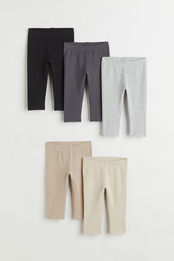 H & M - 5-pack Cotton Leggings - Beige