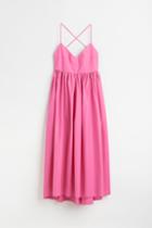 H & M - V-neck Cotton Dress - Pink