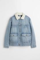 H & M - Lined Faux Shearling-collared Denim Jacket - Gray