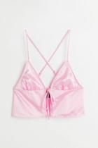 H & M - Tie-detail Satin Top - Pink