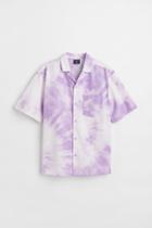 H & M - Relaxed Fit Linen-blend Resort Shirt - Purple