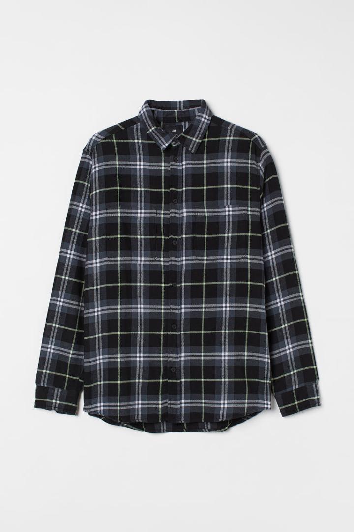 H & M - Regular Fit Flannel Shirt - Gray