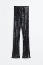 H & M - Flared Sequined Leggings - Black