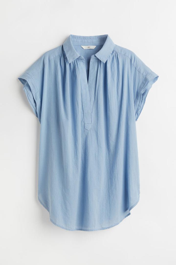 H & M - V-neck Cotton Blouse - Blue