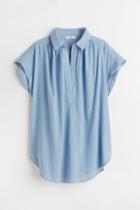 H & M - V-neck Cotton Blouse - Blue