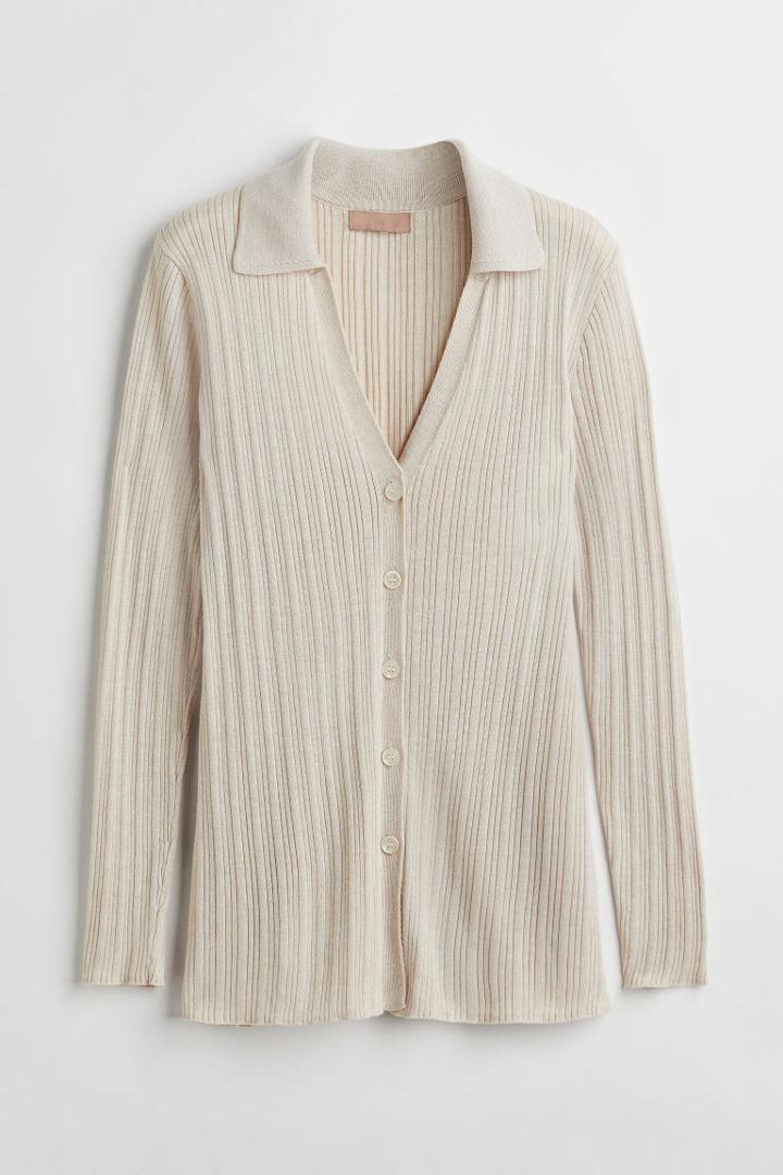 H & M - Ribbed Cardigan - Beige