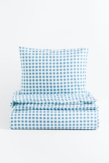 H & M - Checked Twin Duvet Cover Set - Blue