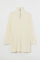 H & M - H & M+ Rib-knit Half-zip Sweater - White