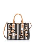 Henri Bendel West 57th Bouquet Striped Turnlock Applique Satchel