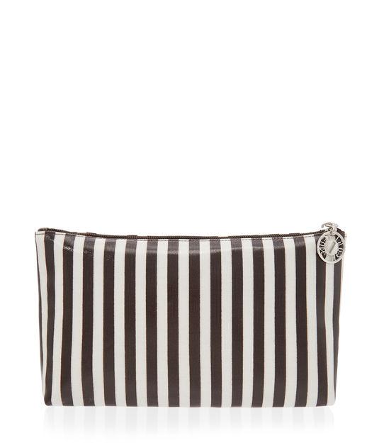 Henri Bendel Brown & White Large T Gusset Cosmetic Bag