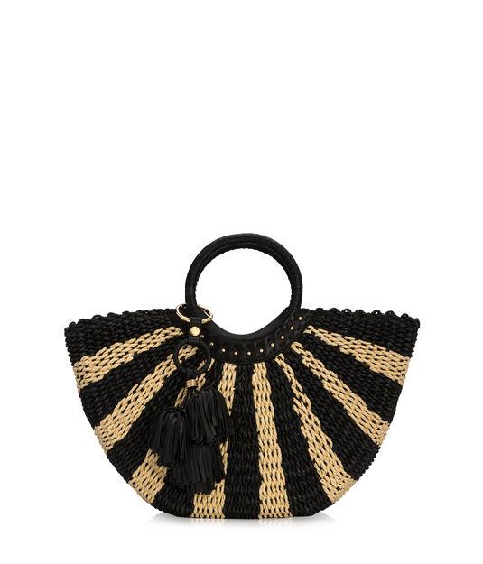 Henri Bendel Wooden Handle Stripe Basket Tote