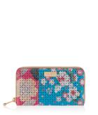 Henri Bendel West 57th Perforated Floral Patchwork Zip Around Continental Wallet