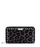 Henri Bendel West 57th Leopard Haircalf Zip Around Continental Wallet