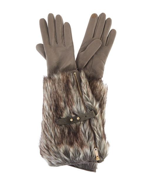Henri Bendel Faux Fur Long Leather Gloves