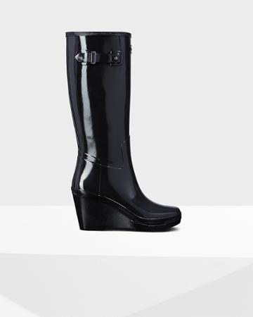 Women's Refined Slim Fit Wedge Gloss Rain Boots