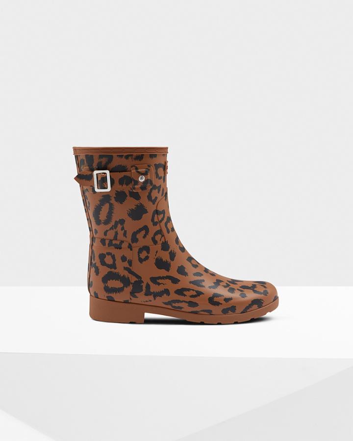 Women's Leopard Print Refined Slim Fit Short Rain Boots