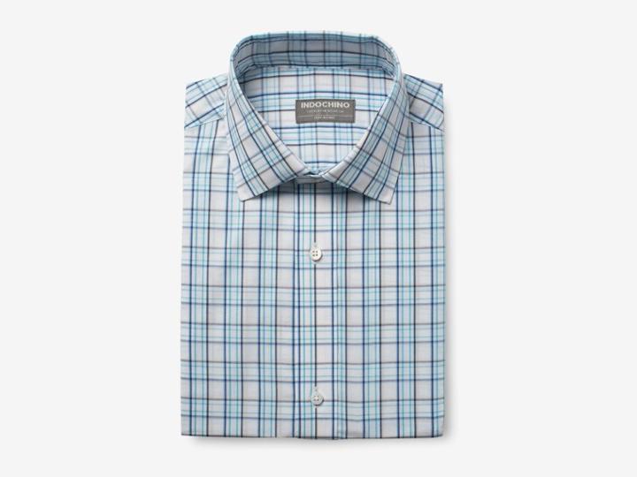 Indochino Turquoise Plaid Custom Tailored Men's Dress Shirt