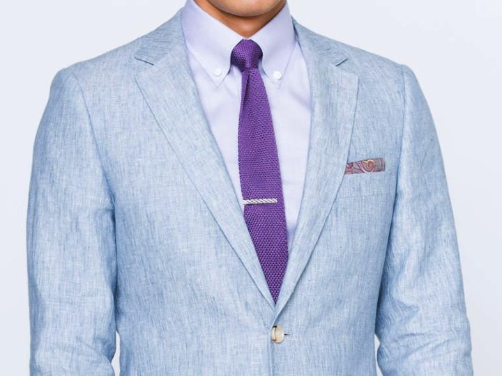 Indochino Chambray Blue Linen Custom Tailored Men's Suit