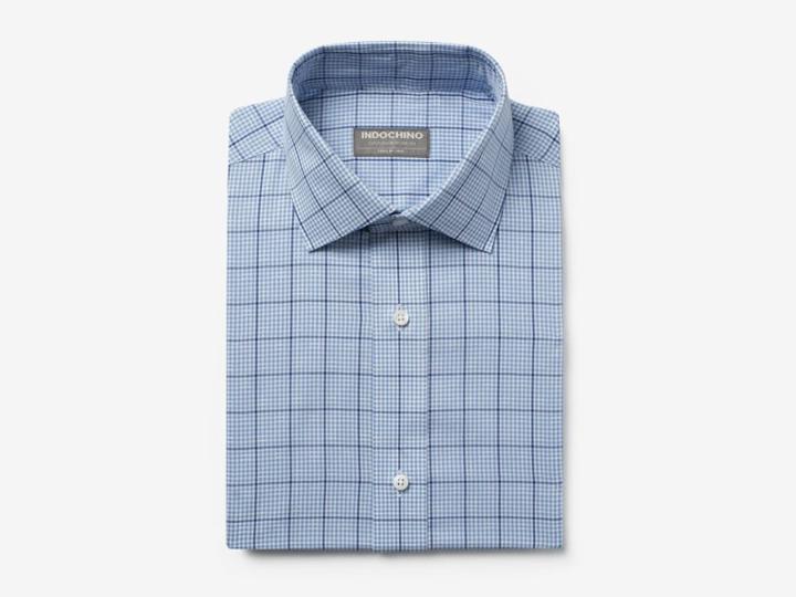Indochino Blue Gingham Windowpane Custom Tailored Men's Dress Shirt
