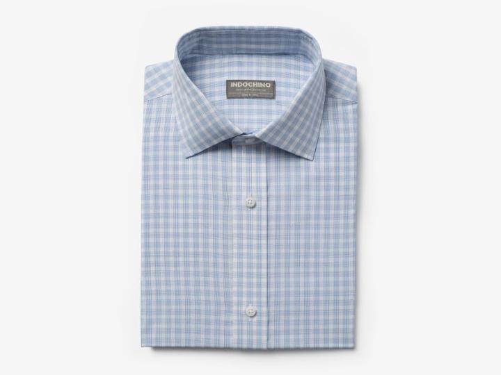 Indochino Ice Blue Dobby Gingham Custom Tailored Men's Dress Shirt