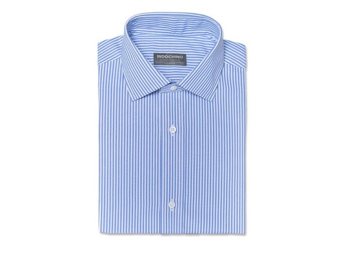 Indochino French Blue Pinstripe Wrinkle-free Custom Tailored Men's Dress Shirt