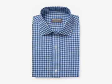 Indochino Lake Blue Gingham Cotton-linen Custom Tailored Men's Dress Shirt