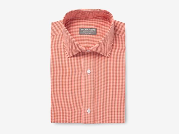Indochino Summer Orange Micro Gingham Custom Tailored Men's Dress Shirt
