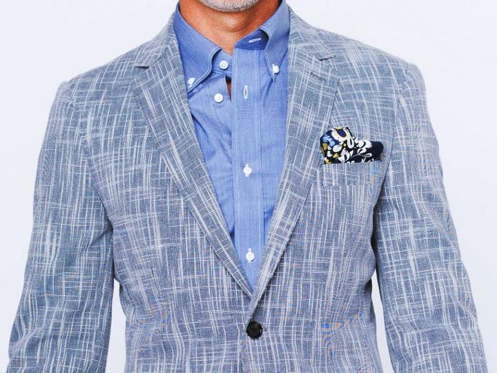 Indochino Mixed Navy Slub Cotton Custom Tailored Men's Blazer
