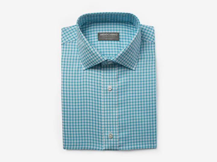 Indochino Turquoise Gingham Oxford Custom Tailored Men's Dress Shirt