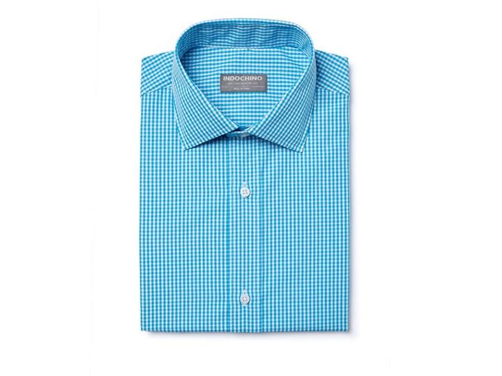 Indochino Aqua Gingham Wrinkle-free Custom Tailored Men's Dress Shirt