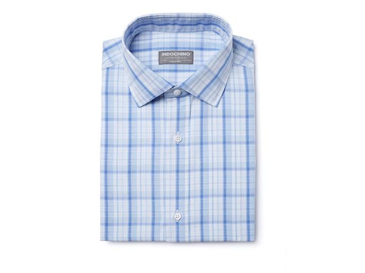 Indochino Light Blue Plaid Custom Tailored Men's Dress Shirt