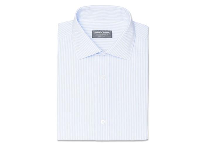 Indochino Light Blue Pinstripe Wrinkle-free Custom Tailored Men's Dress Shirt