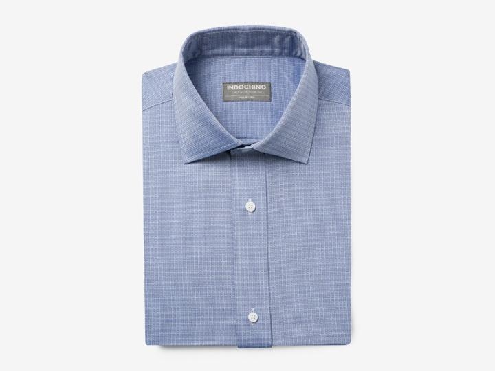 Indochino Light Blue Dobby Tile Custom Tailored Men's Dress Shirt