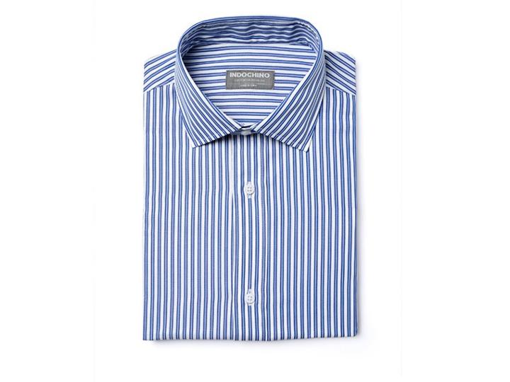 Indochino White And Blue Stripe Custom Tailored Men's Dress Shirt