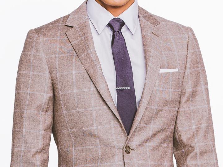 Indochino Light Brown Windowpane Silk Blend Custom Tailored Men's Blazer