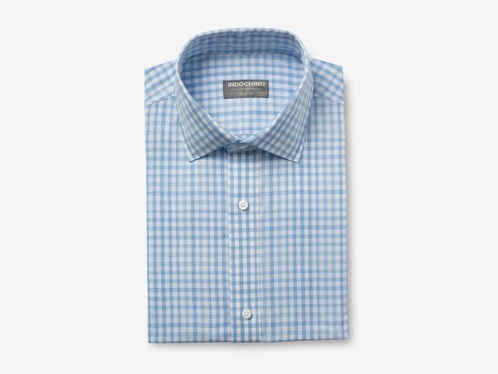 Indochino Blue Tonal Plaid Gingham Custom Tailored Men's Dress Shirt
