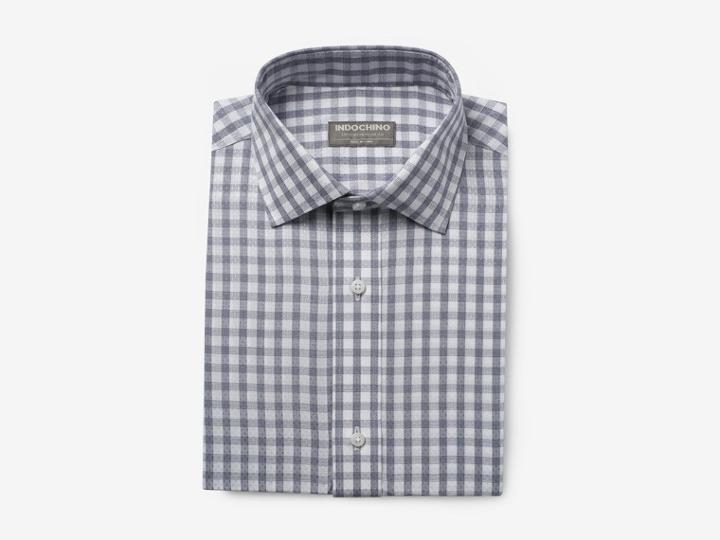 Indochino Indigo And White Check Custom Tailored Men's Dress Shirt