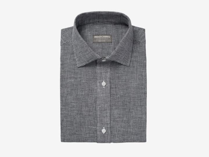 Indochino Black Micro Gingham Cotton-linen Custom Tailored Men's Dress Shirt