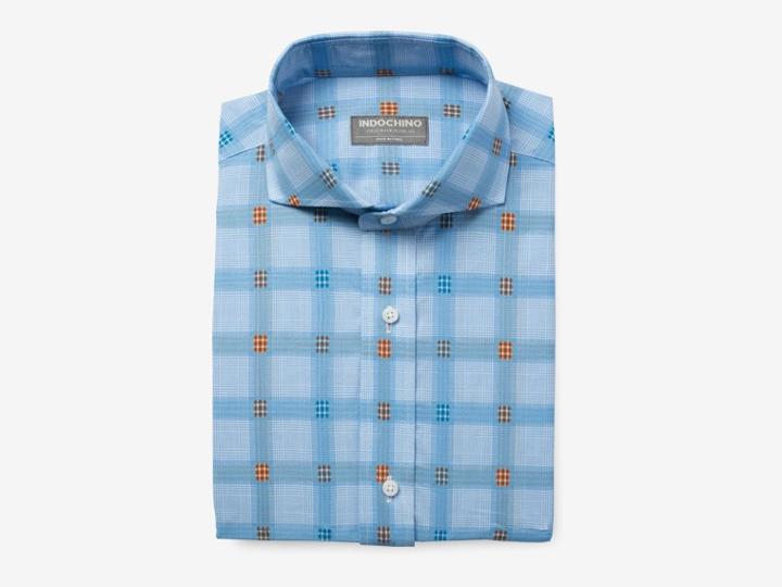 Indochino Blue Plaid On Plaid Custom Tailored Men's Dress Shirt