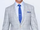 Indochino Light Gray Windowpane Linen Custom Tailored Men's Suit