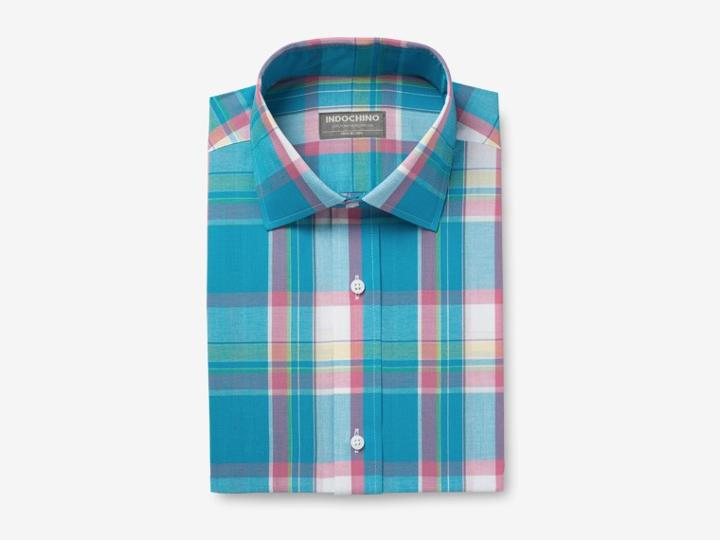 Indochino Turquoise Summer Plaid Custom Tailored Men's Dress Shirt