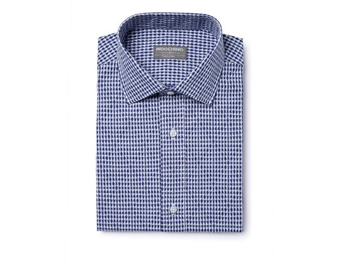 Indochino Blue And White Geometric Dobby Custom Tailored Men's Dress Shirt